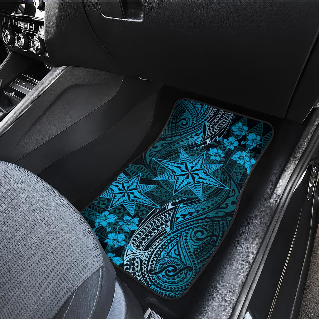 Vintage Tonga Tribal Ngatu Pattern Car Mats With Pacific Floral Aqua Art LT9 - Polynesian Pride