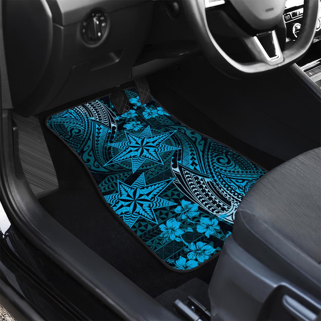 Vintage Tonga Tribal Ngatu Pattern Car Mats With Pacific Floral Aqua Art LT9 - Polynesian Pride