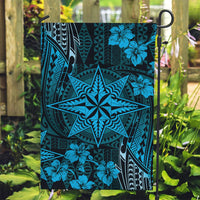 Vintage Tonga Tribal Ngatu Pattern Garden Flag With Pacific Floral Aqua Art LT9 Garden Flag Aqua - Polynesian Pride