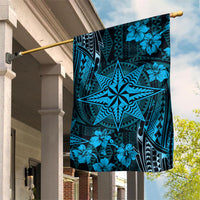 Vintage Tonga Tribal Ngatu Pattern Garden Flag With Pacific Floral Aqua Art LT9 House Flag Aqua - Polynesian Pride
