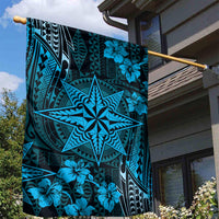 Vintage Tonga Tribal Ngatu Pattern Garden Flag With Pacific Floral Aqua Art LT9 - Polynesian Pride
