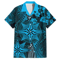 Vintage Tonga Tribal Ngatu Pattern Hawaiian Shirt With Pacific Floral Aqua Art LT9 Aqua - Polynesian Pride
