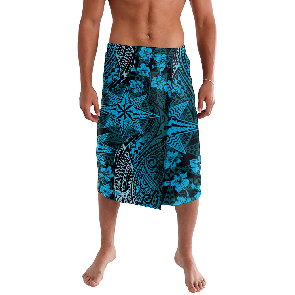 Vintage Tonga Tribal Ngatu Pattern Lavalava With Pacific Floral Aqua Art LT9 Aqua - Polynesian Pride