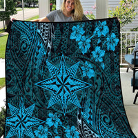 Vintage Tonga Tribal Ngatu Pattern Quilt With Pacific Floral Aqua Art LT9 Aqua - Polynesian Pride