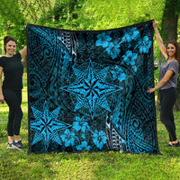 Vintage Tonga Tribal Ngatu Pattern Quilt With Pacific Floral Aqua Art LT9 - Polynesian Pride