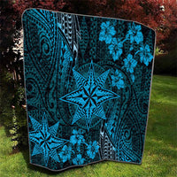 Vintage Tonga Tribal Ngatu Pattern Quilt With Pacific Floral Aqua Art LT9 - Polynesian Pride