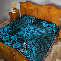 Vintage Tonga Tribal Ngatu Pattern Quilt With Pacific Floral Aqua Art LT9 - Polynesian Pride