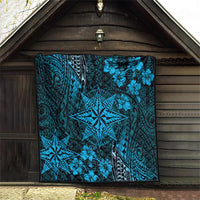 Vintage Tonga Tribal Ngatu Pattern Quilt With Pacific Floral Aqua Art LT9 - Polynesian Pride