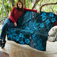 Vintage Tonga Tribal Ngatu Pattern Quilt With Pacific Floral Aqua Art LT9 - Polynesian Pride