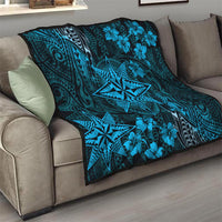 Vintage Tonga Tribal Ngatu Pattern Quilt With Pacific Floral Aqua Art LT9 - Polynesian Pride