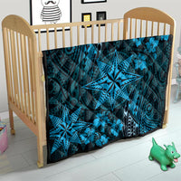 Vintage Tonga Tribal Ngatu Pattern Quilt With Pacific Floral Aqua Art LT9 - Polynesian Pride