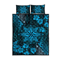 Vintage Tonga Tribal Ngatu Pattern Quilt Bed Set With Pacific Floral Aqua Art LT9 - Polynesian Pride