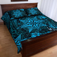 Vintage Tonga Tribal Ngatu Pattern Quilt Bed Set With Pacific Floral Aqua Art LT9 - Polynesian Pride
