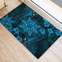 Vintage Tonga Tribal Ngatu Pattern Rubber Doormat With Pacific Floral Aqua Art LT9 - Polynesian Pride