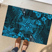 Vintage Tonga Tribal Ngatu Pattern Rubber Doormat With Pacific Floral Aqua Art LT9 - Polynesian Pride