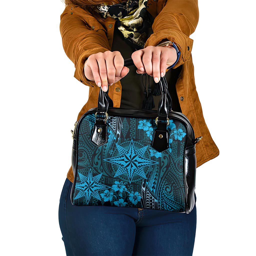 Vintage Tonga Tribal Ngatu Pattern Shoulder Handbag With Pacific Floral Aqua Art LT9 One Size Aqua - Polynesian Pride