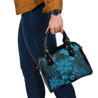 Vintage Tonga Tribal Ngatu Pattern Shoulder Handbag With Pacific Floral Aqua Art LT9 - Polynesian Pride