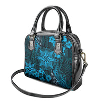 Vintage Tonga Tribal Ngatu Pattern Shoulder Handbag With Pacific Floral Aqua Art LT9 - Polynesian Pride