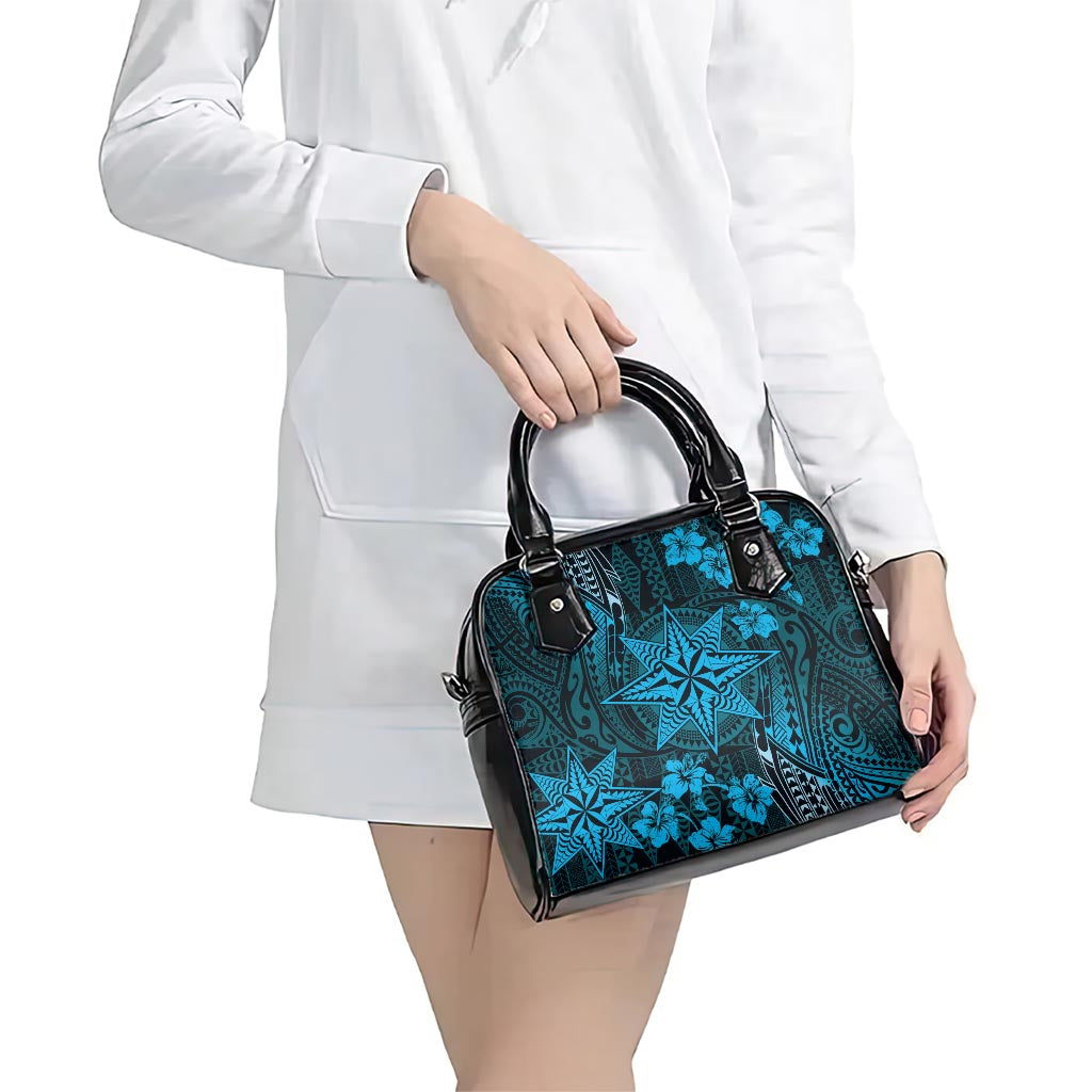 Vintage Tonga Tribal Ngatu Pattern Shoulder Handbag With Pacific Floral Aqua Art LT9 - Polynesian Pride