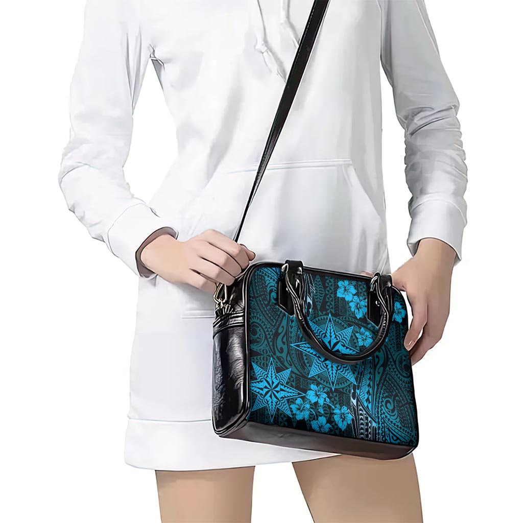 Vintage Tonga Tribal Ngatu Pattern Shoulder Handbag With Pacific Floral Aqua Art LT9 - Polynesian Pride