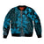 Vintage Tonga Tribal Ngatu Pattern Sleeve Zip Bomber Jacket With Pacific Floral Aqua Art