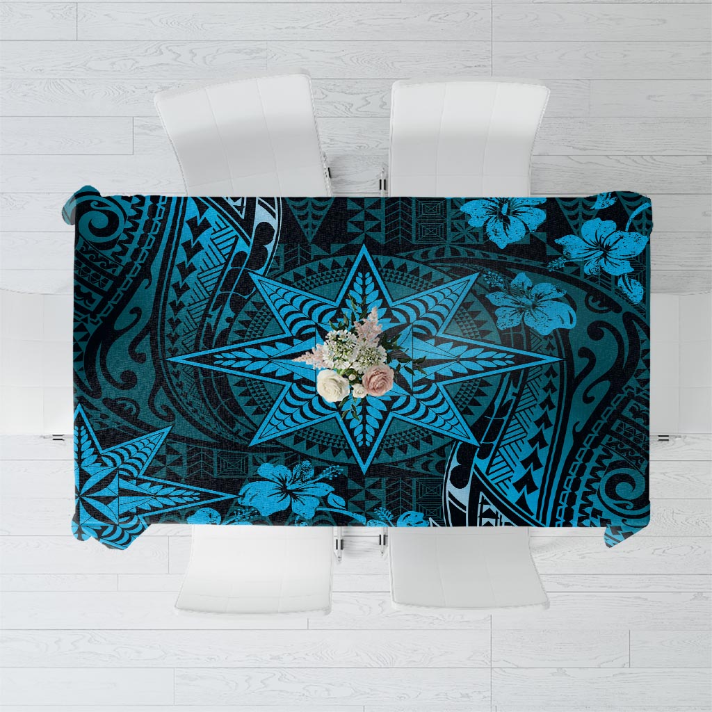Vintage Tonga Tribal Ngatu Pattern Tablecloth With Pacific Floral Aqua Art LT9 Aqua - Polynesian Pride