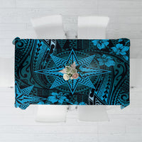 Vintage Tonga Tribal Ngatu Pattern Tablecloth With Pacific Floral Aqua Art LT9 Aqua - Polynesian Pride