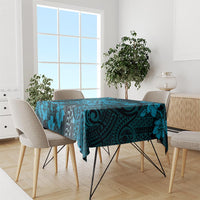 Vintage Tonga Tribal Ngatu Pattern Tablecloth With Pacific Floral Aqua Art LT9 - Polynesian Pride
