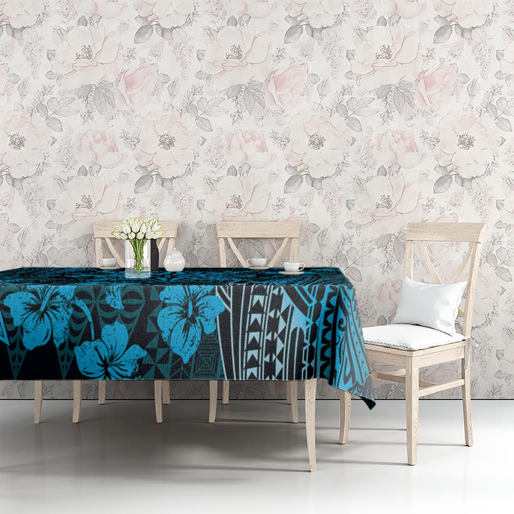Vintage Tonga Tribal Ngatu Pattern Tablecloth With Pacific Floral Aqua Art LT9 - Polynesian Pride