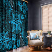 Vintage Tonga Tribal Ngatu Pattern Window Curtain With Pacific Floral Aqua Art LT9 - Polynesian Pride