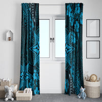 Vintage Tonga Tribal Ngatu Pattern Window Curtain With Pacific Floral Aqua Art LT9 - Polynesian Pride
