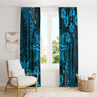 Vintage Tonga Tribal Ngatu Pattern Window Curtain With Pacific Floral Aqua Art LT9 - Polynesian Pride