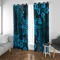 Vintage Tonga Tribal Ngatu Pattern Window Curtain With Pacific Floral Aqua Art LT9 With Grommets Aqua - Polynesian Pride