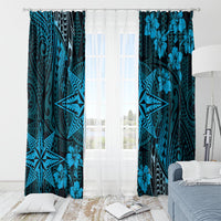 Vintage Tonga Tribal Ngatu Pattern Window Curtain With Pacific Floral Aqua Art LT9 - Polynesian Pride