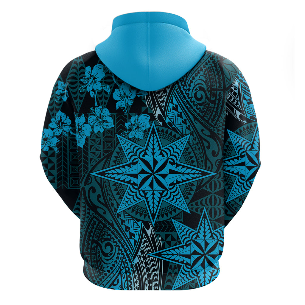 Vintage Tonga Tribal Ngatu Pattern Zip Hoodie With Pacific Floral Aqua Art LT9 - Polynesian Pride