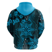 Vintage Tonga Tribal Ngatu Pattern Zip Hoodie With Pacific Floral Aqua Art LT9 - Polynesian Pride