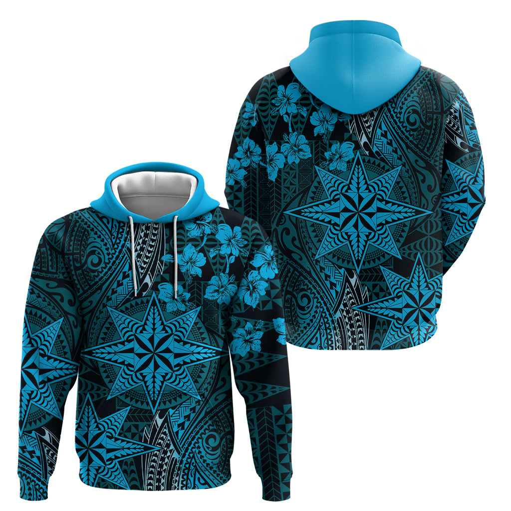 Vintage Tonga Tribal Ngatu Pattern Zip Hoodie With Pacific Floral Aqua Art LT9 - Polynesian Pride