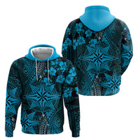Vintage Tonga Tribal Ngatu Pattern Zip Hoodie With Pacific Floral Aqua Art LT9 - Polynesian Pride