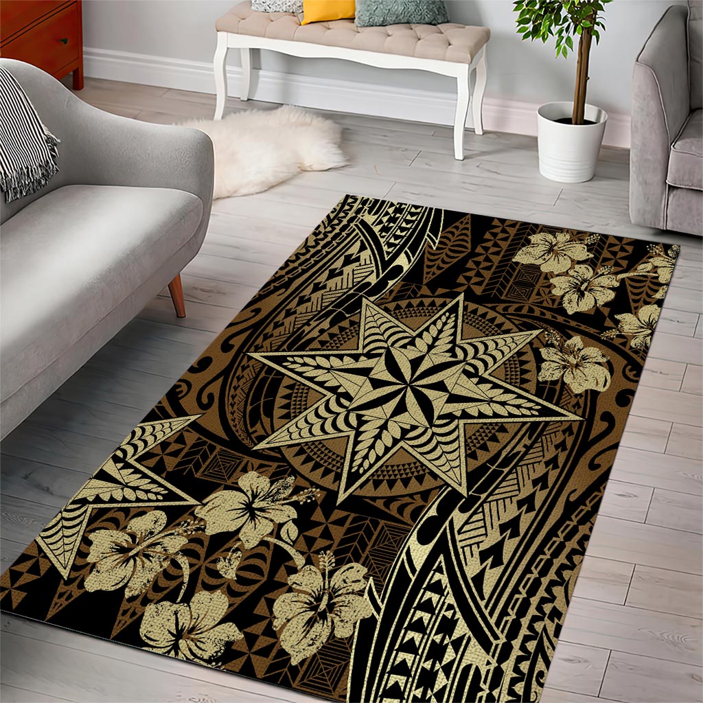 Vintage Tonga Tribal Ngatu Pattern Area Rug With Pacific Floral Brown Art LT9 - Polynesian Pride