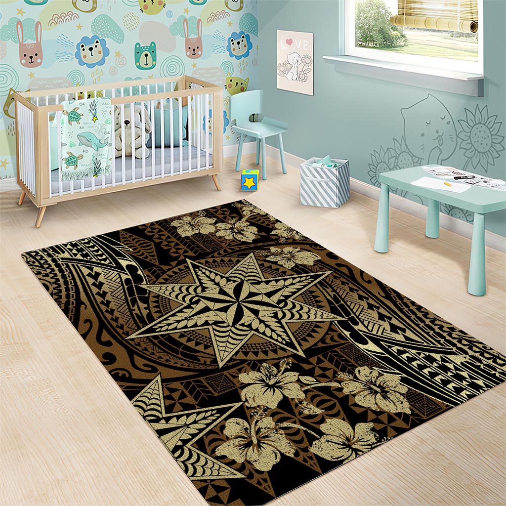 Vintage Tonga Tribal Ngatu Pattern Area Rug With Pacific Floral Brown Art LT9 - Polynesian Pride