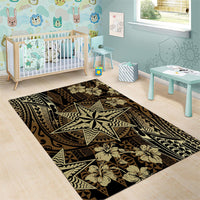 Vintage Tonga Tribal Ngatu Pattern Area Rug With Pacific Floral Brown Art LT9 - Polynesian Pride