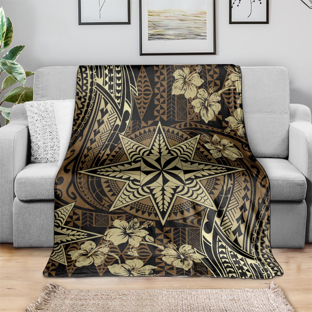 Vintage Tonga Tribal Ngatu Pattern Blanket With Pacific Floral Brown Art LT9 - Polynesian Pride