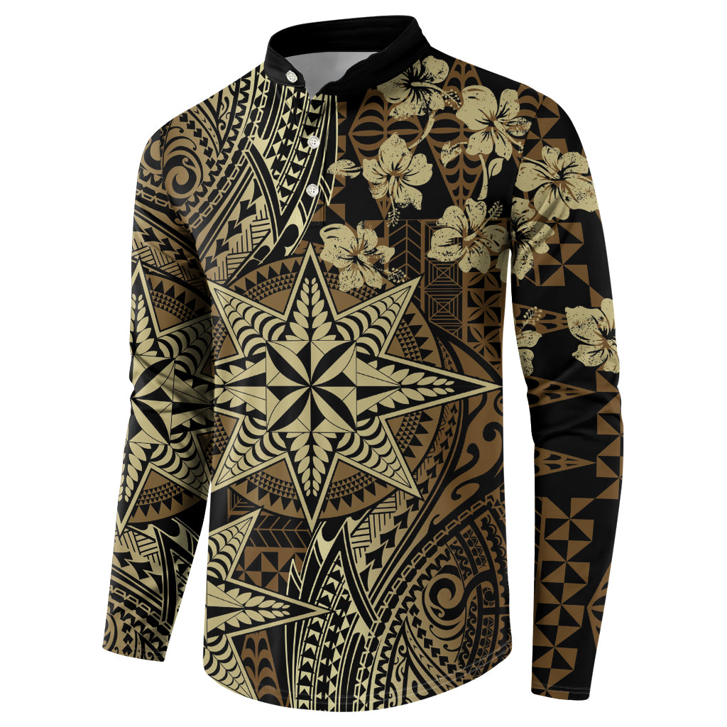 Vintage Tonga Tribal Ngatu Pattern Button Sweatshirt With Pacific Floral Brown Art LT9 - Polynesian Pride