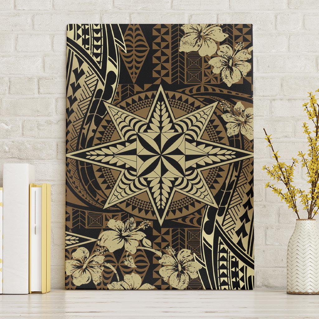 Vintage Tonga Tribal Ngatu Pattern Canvas Wall Art With Pacific Floral Brown Art LT9 Without Frame Brown - Polynesian Pride