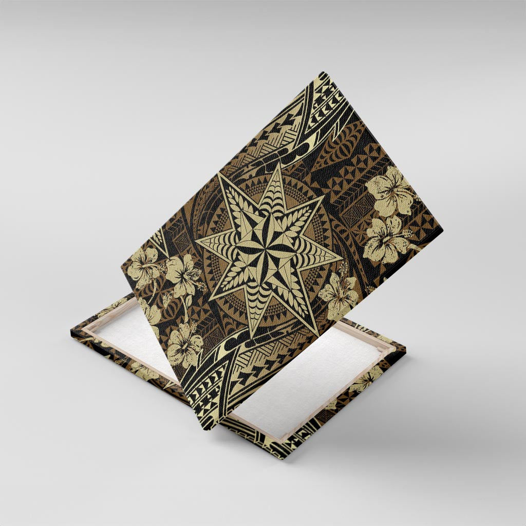 Vintage Tonga Tribal Ngatu Pattern Canvas Wall Art With Pacific Floral Brown Art LT9 With Frame Brown - Polynesian Pride