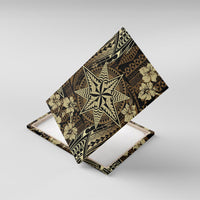 Vintage Tonga Tribal Ngatu Pattern Canvas Wall Art With Pacific Floral Brown Art LT9 With Frame Brown - Polynesian Pride