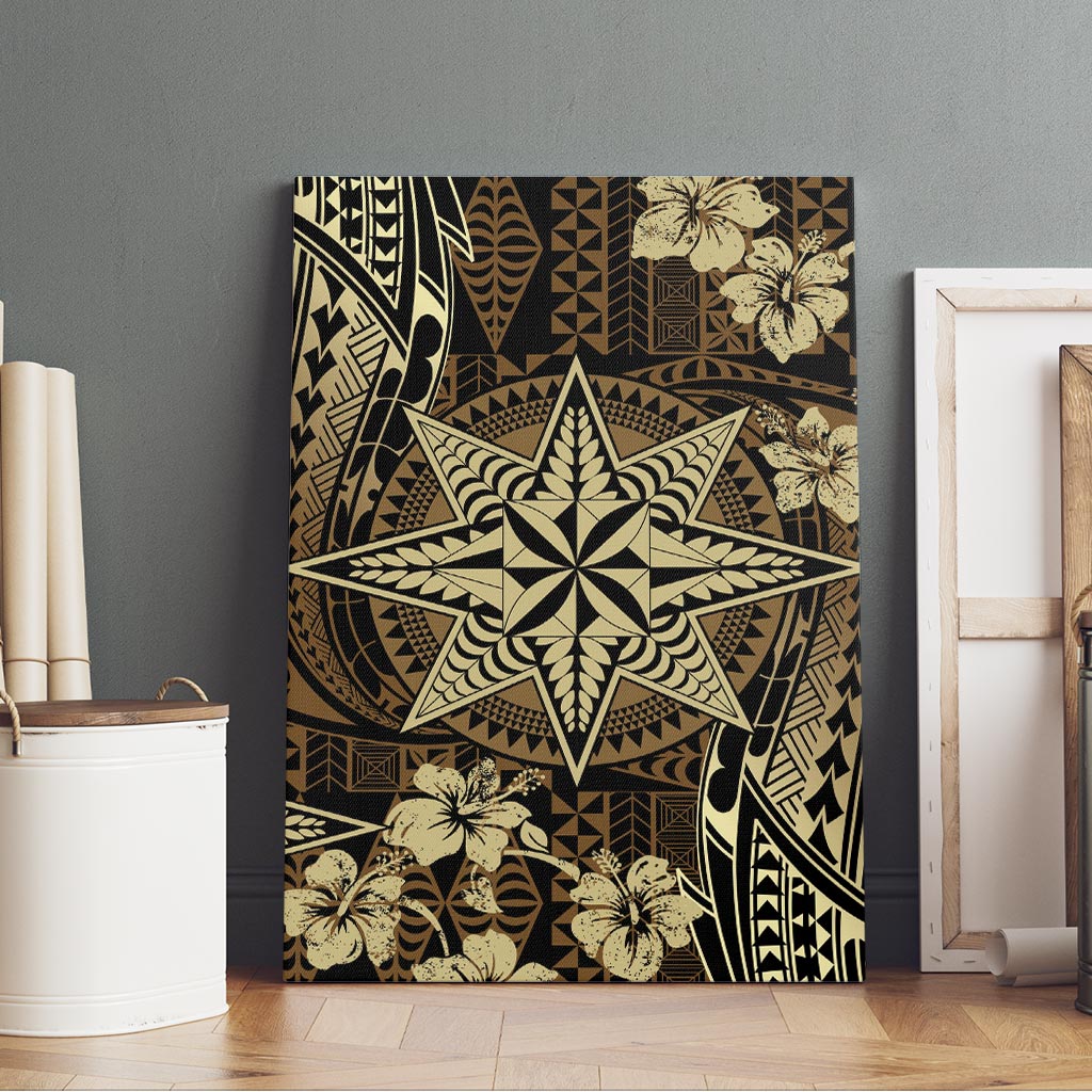 Vintage Tonga Tribal Ngatu Pattern Canvas Wall Art With Pacific Floral Brown Art LT9 - Polynesian Pride