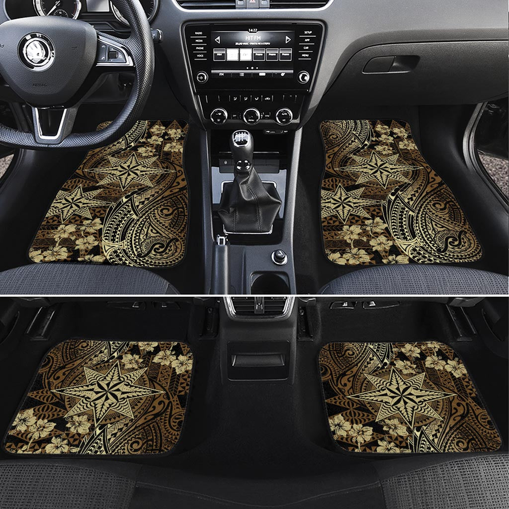 Vintage Tonga Tribal Ngatu Pattern Car Mats With Pacific Floral Brown Art LT9 Set 4pcs Brown - Polynesian Pride