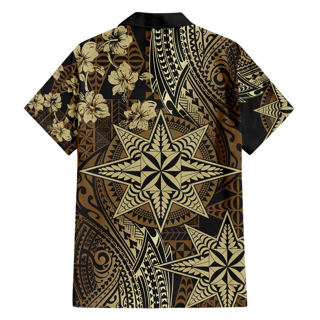Vintage Tonga Tribal Ngatu Pattern Hawaiian Shirt With Pacific Floral Brown Art LT9 - Polynesian Pride