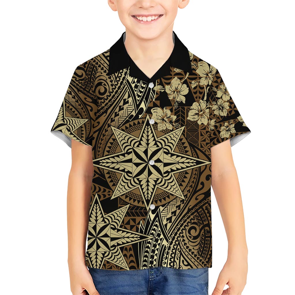 Vintage Tonga Tribal Ngatu Pattern Hawaiian Shirt With Pacific Floral Brown Art LT9 - Polynesian Pride